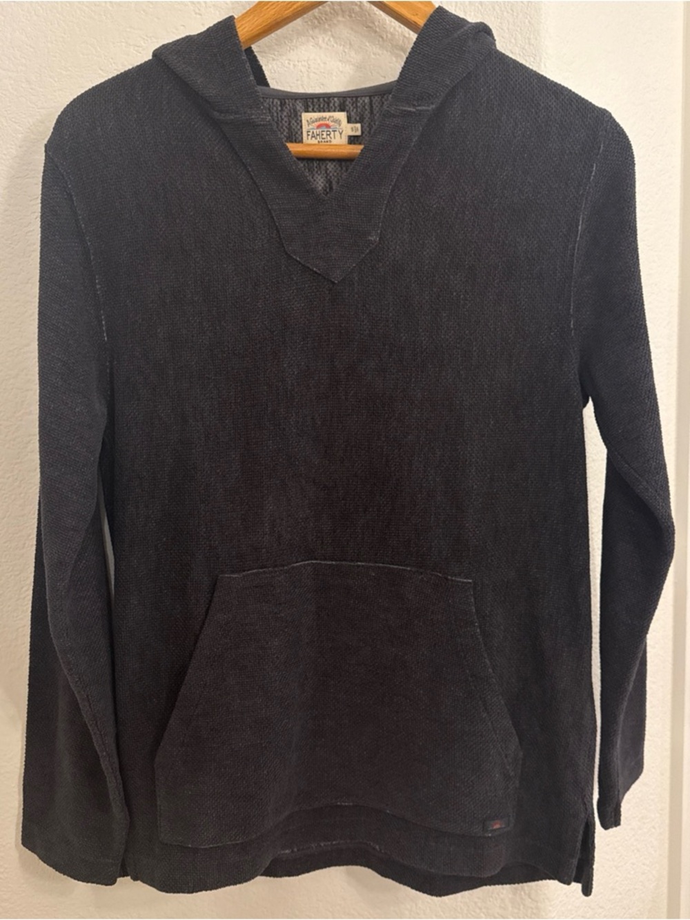 Faherty Whitewater Hoodie Men's Textured Navy Knit Hoodie Pullover Sz S